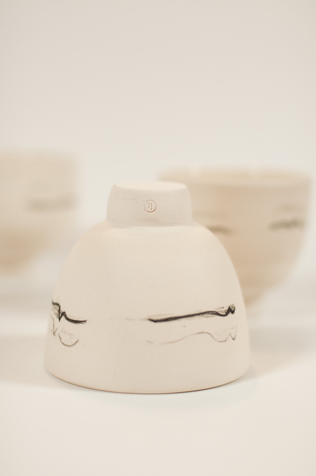 Hand-thrown porcelain cortado cup, Echo Collection, hand-decorated Pewee soundwave, lightweight and robust, Canadian craftsmanship