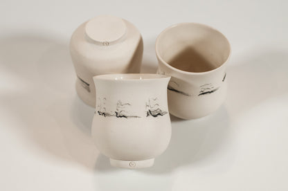 Echo Collection artisan porcelain cup, minimal design, polished exterior, 6 oz